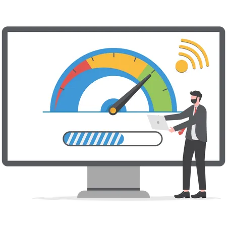 Businessman is measuring internet wifi speed  Illustration