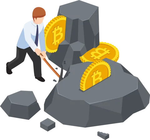 Businessman is mining bitcoin Illustration