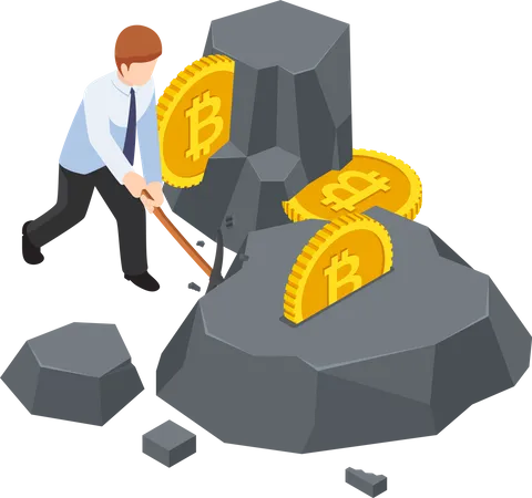 Businessman is mining bitcoin  Illustration