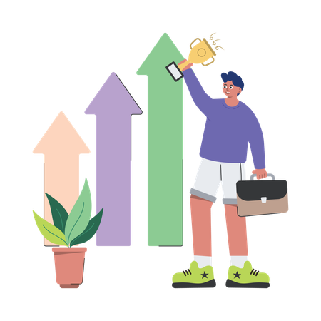 Businessman is on the top of the graph  Illustration