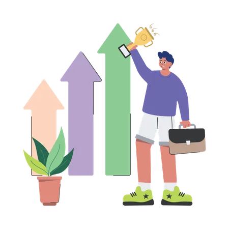 Businessman is on the top of the graph  Illustration