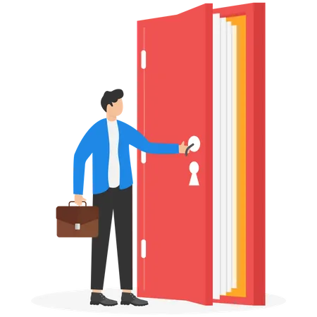 Businessman is opening door for new ideas and innovations  イラスト
