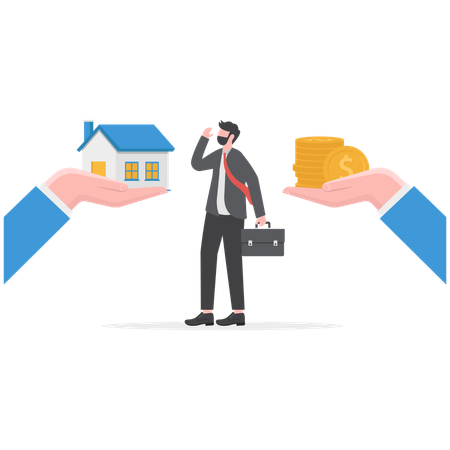 Businessman is paying his home loan  Illustration