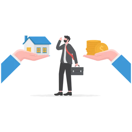 Businessman Is Paying His Home Loan Illustration