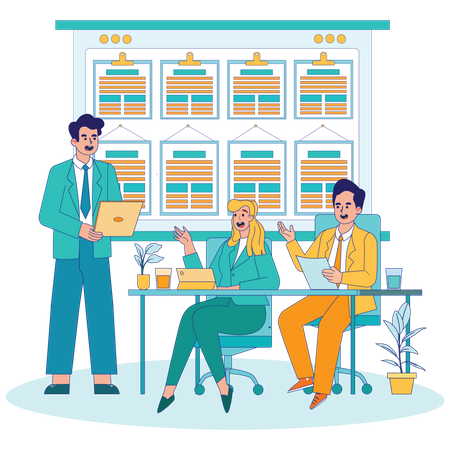 Businessman is planning strategies on dartboard  Illustration