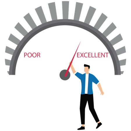 Businessman is pointing to change quality level indicator scale from poor to excellent  Illustration