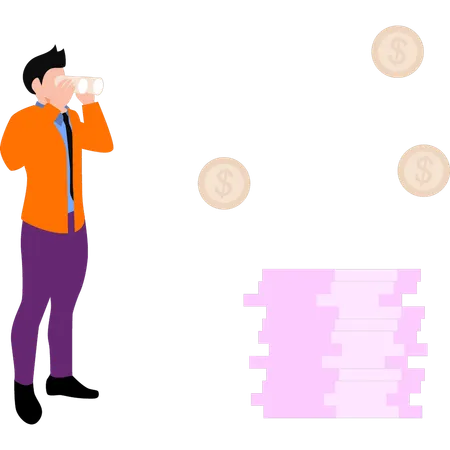 Boy Is Looking Through Binoculars Illustration