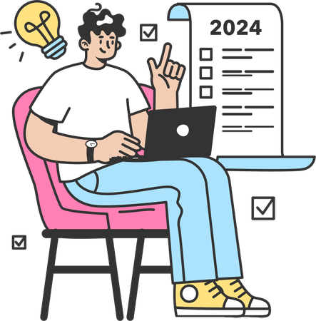 Businessman is preparing objective list for year 2024  Illustration