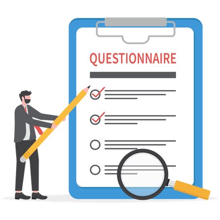 Businessman is preparing questionnaire for employees  Illustration