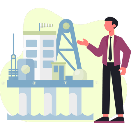 Businessman is presenting oil factory unit  Illustration