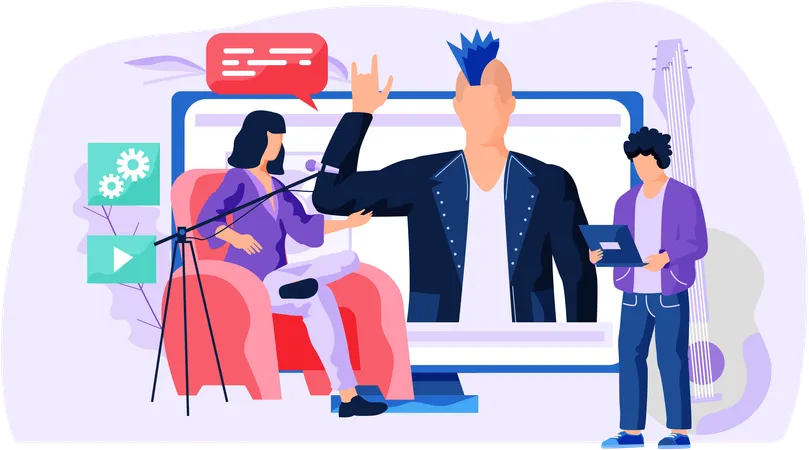 사업가가 재생 버튼을 누르고 있다  일러스트레이션