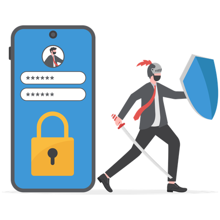 Businessman is protecting all his sensitive information  Illustration