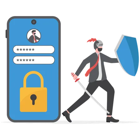 Businessman is protecting all his sensitive information  Illustration