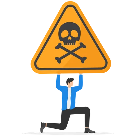 Businessman Carrying Huge Danger Sign Incident Management Root Cause Analysis Or Solving Problem Identify Risk Or Critical Failure Concept Vector Illustration 일러스트레이션