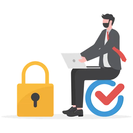 Businessman is protecting his data  Illustration