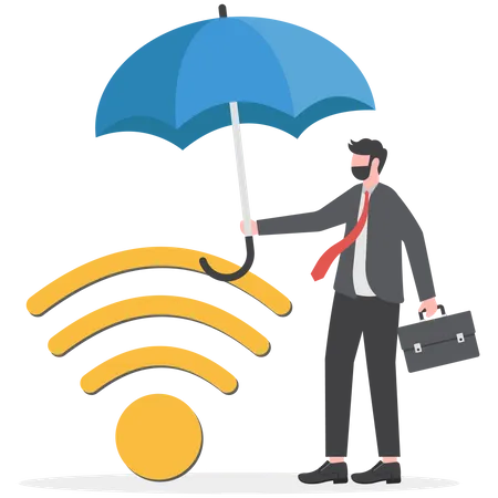 Businessman is protecting his network and communication  Illustration