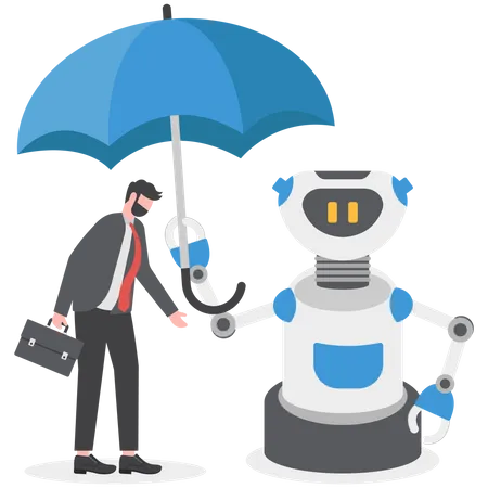 Businessman is protecting his robot  Illustration