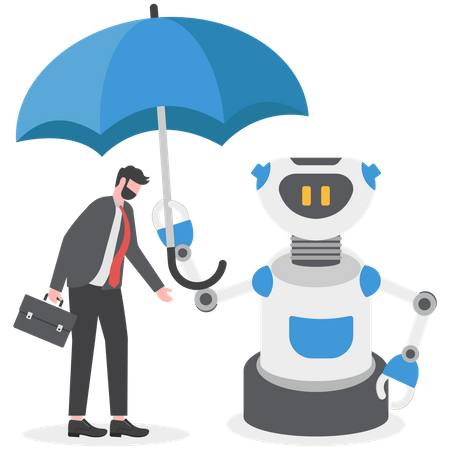 Businessman is protecting his robot  Illustration