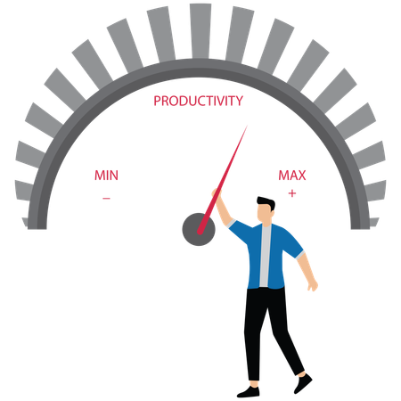 Businessman is pulling up to maximum position progress bar  Illustration
