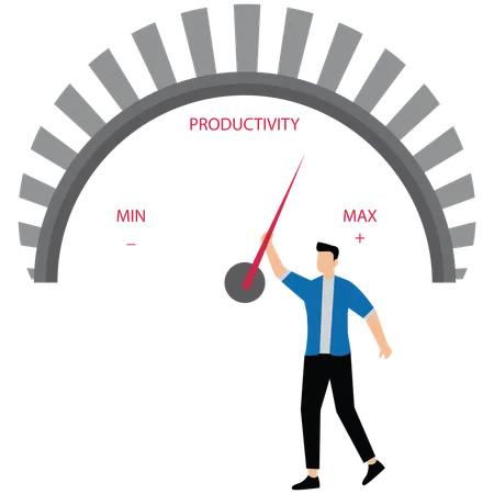 Businessman is pulling up to maximum position progress bar  Illustration