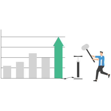 Businessman is pumping last column of graph  Illustration