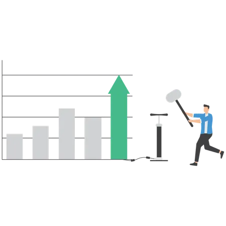 Businessman is pumping last column of graph  Illustration