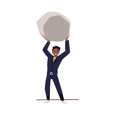 Businessman is pushing gray stone  Illustration