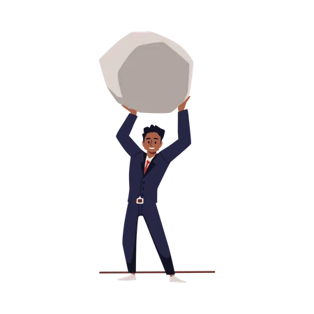 Businessman is pushing gray stone  Illustration