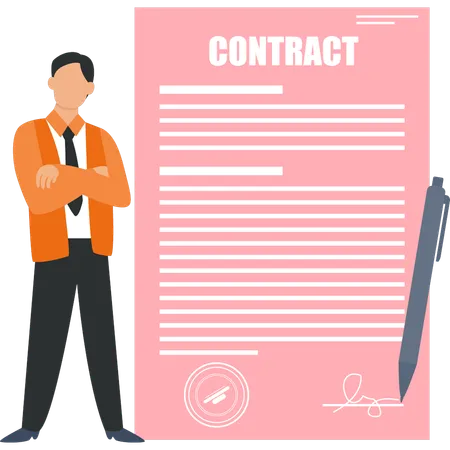 Businessman is reading contract papers  Illustration