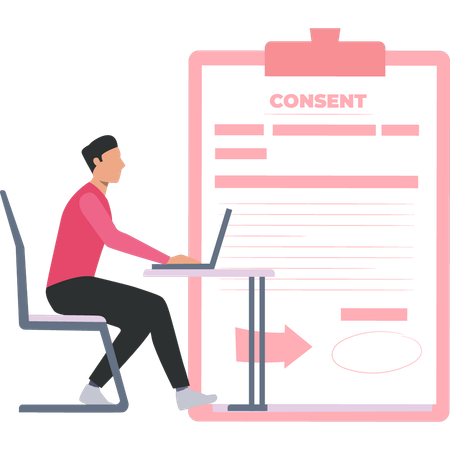 Businessman is reading partnership consent form  Illustration