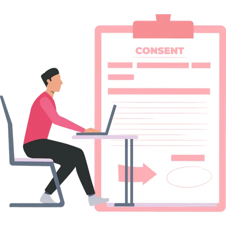 Businessman is reading partnership consent form  Illustration