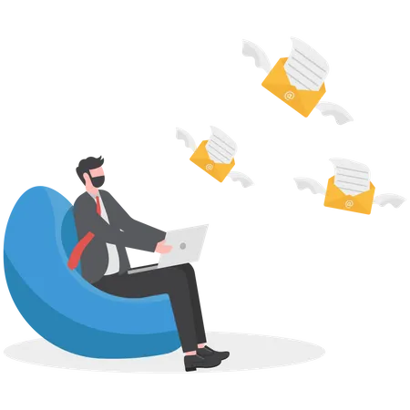 Businessman Is Receiving And Sending Emails Illustration