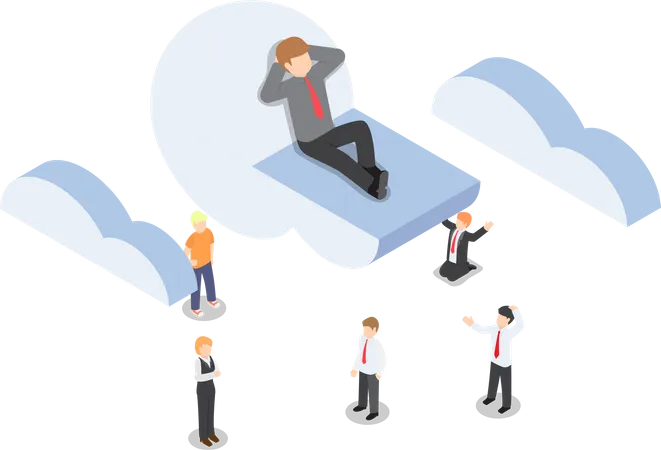 Businessman is relaxing while lying on a cloud  Illustration