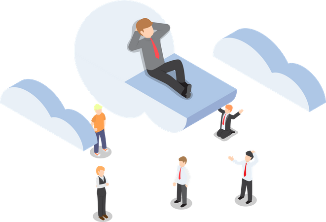 Businessman is relaxing while lying on a cloud  Illustration