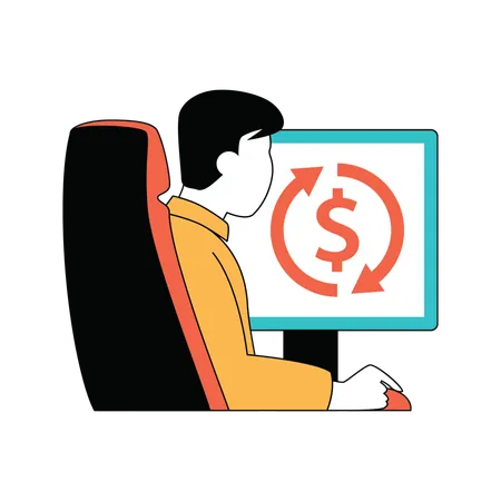 Businessman is reviewing his finances online  Illustration