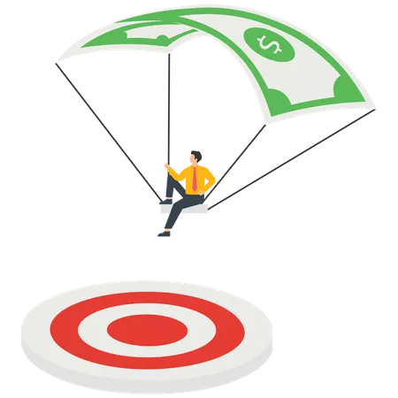 Businessman is riding on a parachute to land at the destination  Illustration