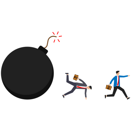 Businessman is running away from problem  Illustration