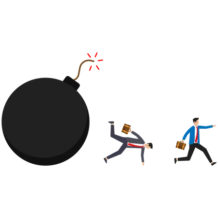 Businessman is running away from problem  Illustration