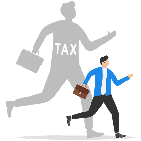 Businessman is running away from tax expense  Illustration