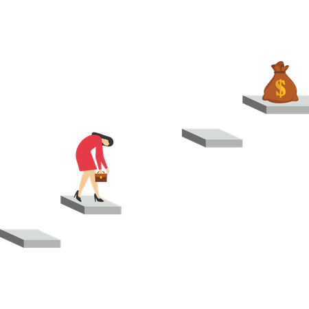 Businessman is sad about the gap between the stairs and the coin stock  Illustration