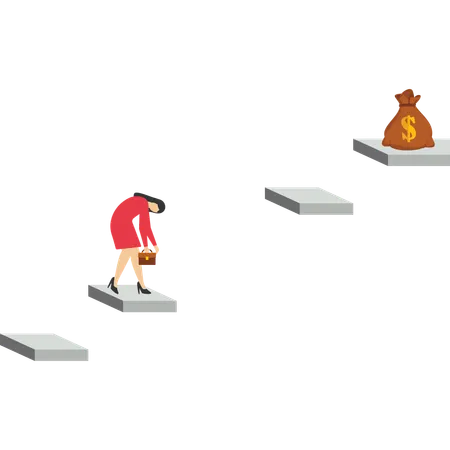 Businessman is sad about the gap between the stairs and the coin stock  Illustration