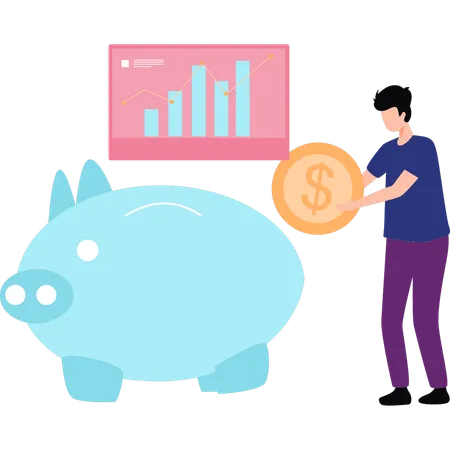 The Boy Is Saving Money In The Piggy Bank Illustration