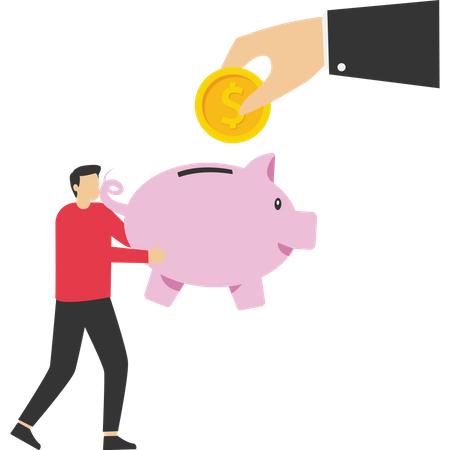Businessman is saving his money in piggy bank  Illustration