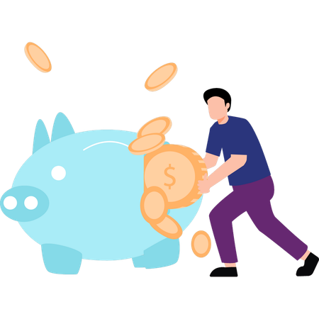 Businessman is saving money in his piggy bank  Illustration