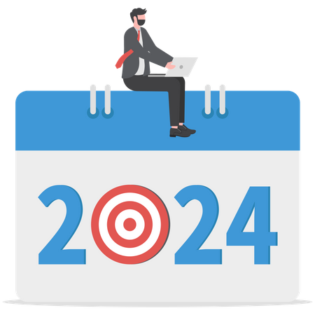 Businessman is scheduling meetings for upcoming year 2024  Illustration