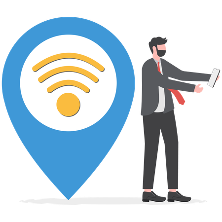 Businessman is searching for wifi network  Illustration