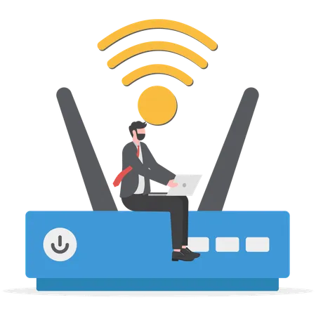 Businessman is searching for wifi network  Illustration