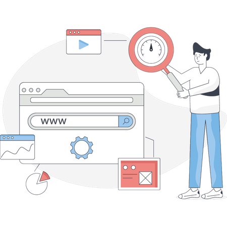 Businessman is searching SEO website booster  Illustration
