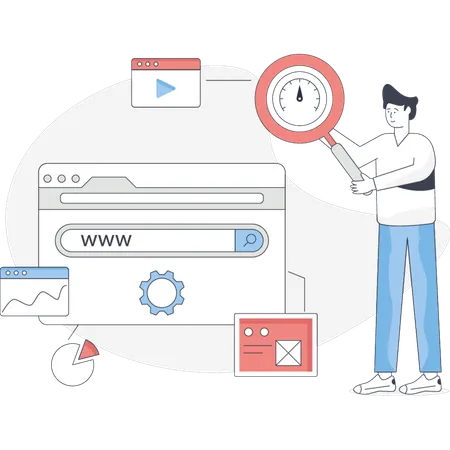 Businessman is searching SEO website booster  Illustration