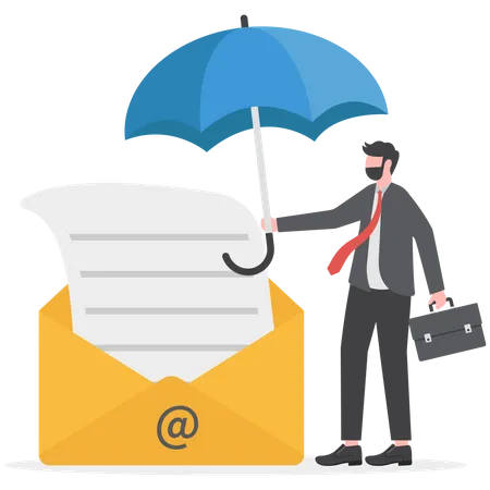 Businessman is securing all his email messages  Illustration